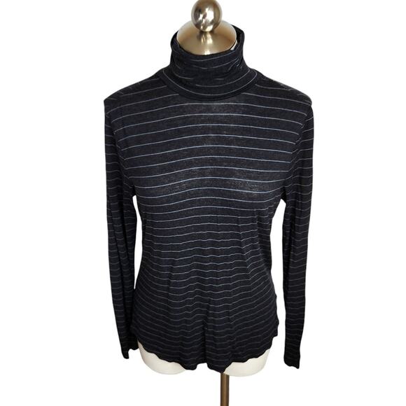 Prana Foundation Turtleneck Top Modal Women's Small Charcoal Heather Stripe - Picture 2 of 10